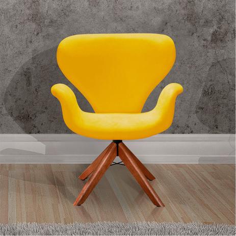 Poltrona Decorativa Anne Base Giratória Madeira Amarelo - Bella Decor Menor preço em Poltrona Decorativa Anne Base Giratória Madeira Amarelo - Bella Decor