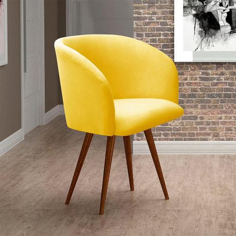 Poltrona Decorativa Atenas Base Madeira Amarelo - Bella Decor Menor preço em Poltrona Decorativa Atenas Base Madeira Amarelo - Bella Decor