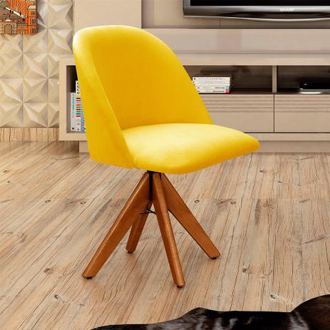 Poltrona Decorativa Gaia Base Giratória Madeira Amarelo - Bella Decor Menor preço em Poltrona Decorativa Gaia Base Giratória Madeira Amarelo - Bella Decor