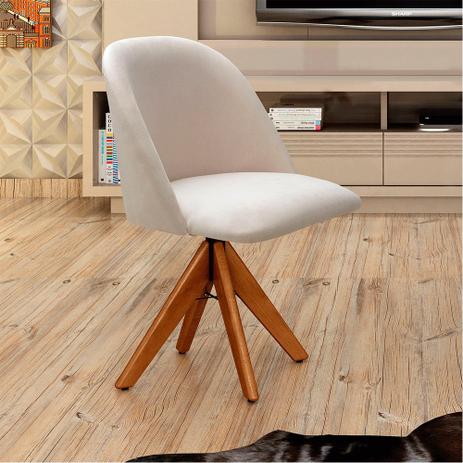 Poltrona Decorativa Gaia Base Giratória Madeira Creme - Bella Decor Menor preço em Poltrona Decorativa Gaia Base Giratória Madeira Creme - Bella Decor