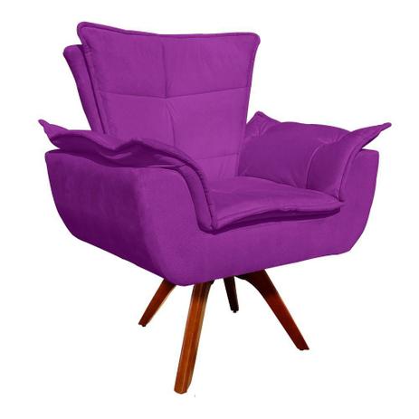 Poltrona Decorativa Giratória Gran Opala Base Madeira Suede Roxo - DRossi Menor preço em Poltrona Decorativa Giratória Gran Opala Base Madeira Suede Roxo - DRossi