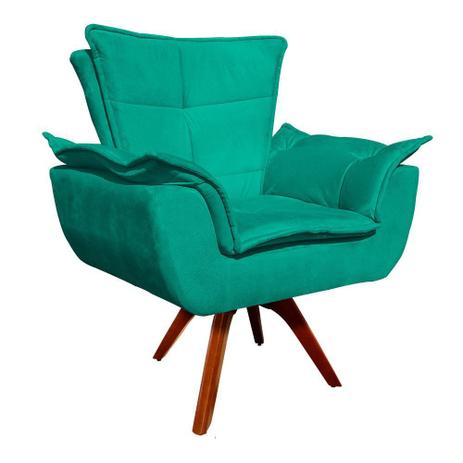 Poltrona Decorativa Giratória Gran Opala Base Madeira Suede Verde Tiffany - D'Rossi Menor preço em Poltrona Decorativa Giratória Gran Opala Base Madeira Suede Verde Tiffany - D'Rossi