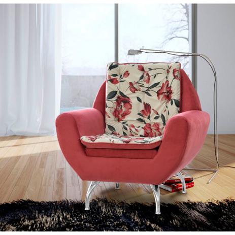Poltrona Decorativa Glória com Pés Alumínio - Veludo Goiaba/ Floral - Matrix Menor preço em Poltrona Decorativa Glória com Pés Alumínio - Veludo Goiaba/ Floral - Matrix