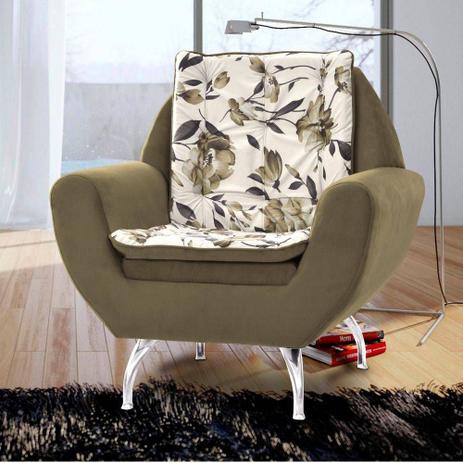Poltrona Decorativa Glória Suede Marrom C 303 com Floral F 421- Matrix Menor preço em Poltrona Decorativa Glória Suede Marrom C 303 com Floral F 421- Matrix