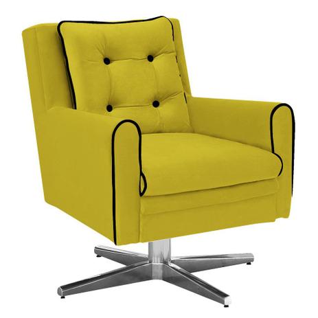 Poltrona Decorativa Madri Suede Amarelo com Base Estrela em Alumínio - DRossi Menor preço em Poltrona Decorativa Madri Suede Amarelo com Base Estrela em Alumínio - DRossi