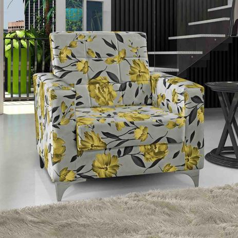 Poltrona Decorativa Matrix Thainá C/ Pés Alumínio Floral Amarelo Menor preço em Poltrona Decorativa Matrix Thainá C/ Pés Alumínio Floral Amarelo