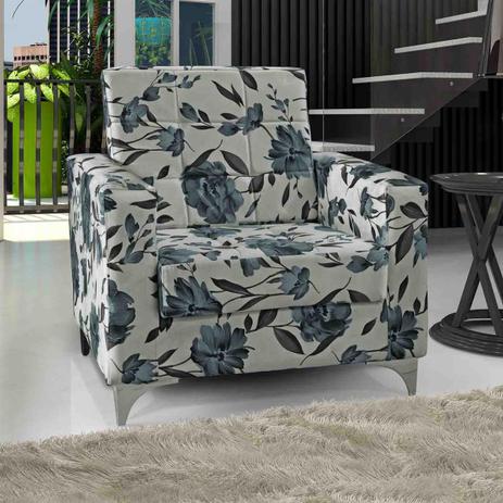 Poltrona Decorativa Matrix Thainá C/ Pés Alumínio Suede Floral Azul Menor preço em Poltrona Decorativa Matrix Thainá C/ Pés Alumínio Suede Floral Azul