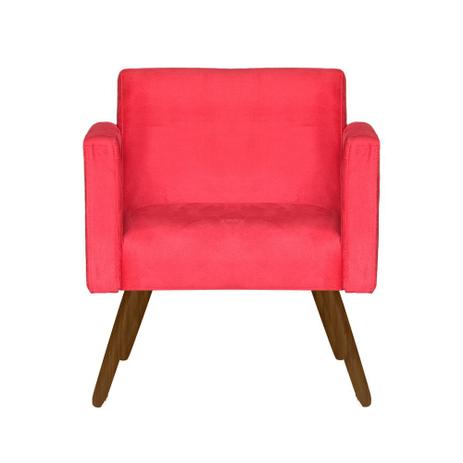 Poltrona Decorativa Milão Tecido Suede Vermelho Pés Palito Castanho - Mobília decor Menor preço em Poltrona Decorativa Milão Tecido Suede Vermelho Pés Palito Castanho - Mobília decor
