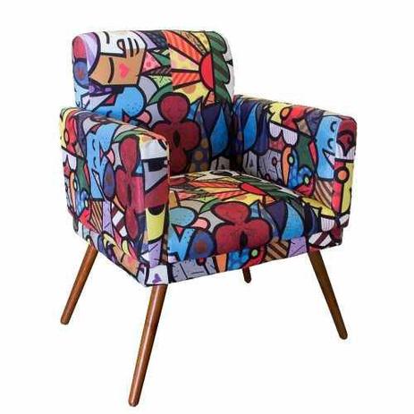 Poltrona Decorativa Nina com Pés Madeira Suede Romero Britto - Combo estofados Menor preço em Poltrona Decorativa Nina com Pés Madeira Suede Romero Britto - Combo estofados