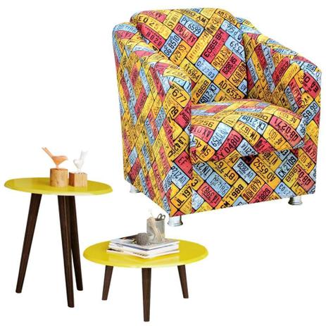 Poltrona Decorativa Para Sala Laura Placas com Mesa de Centro e Lateral Amarelo Brilho - Lyam Decor Menor preço em Poltrona Decorativa Para Sala Laura Placas com Mesa de Centro e Lateral Amarelo Brilho - Lyam Decor