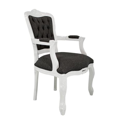 Poltrona Luis Xv Capitonê Branco Brilho com Linho Cinza Escuro - Wood prime Menor preço em Poltrona Luis Xv Capitonê Branco Brilho com Linho Cinza Escuro - Wood prime