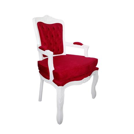 Poltrona Luis Xv Capitonê com Almofada Branca e Veludo Vermelho - Wood prime Menor preço em Poltrona Luis Xv Capitonê com Almofada Branca e Veludo Vermelho - Wood prime