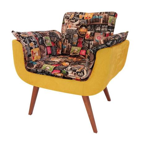 Poltrona Opalla Suede Cerveja Beer Retrô Com Amarelo Pé Palito DM Interiores Menor preço em Poltrona Opalla Suede Cerveja Beer Retrô Com Amarelo Pé Palito DM Interiores