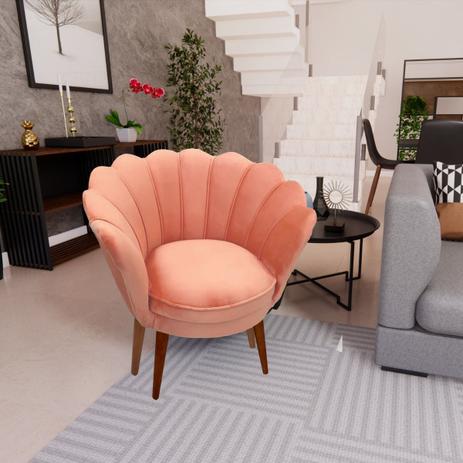 Poltrona Pétala Decorativa Com Pés de Madeira - N&E Loja Menor preço em Poltrona Pétala Decorativa Com Pés de Madeira - N&E Loja