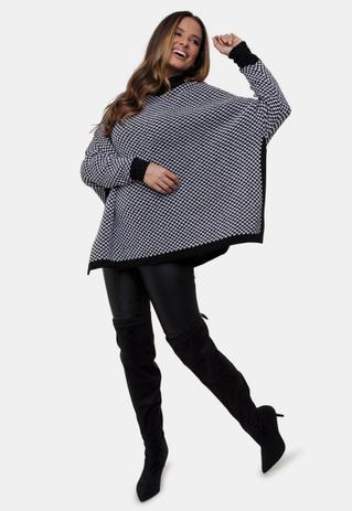 Poncho Pink Tricot de Tricô Mousse Com Estampa Xadrez e Gola Alta Feminino  - Poncho - Magazine Luiza