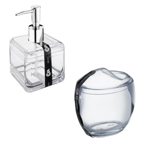 Porta Algodão/Cotonetes + Porta Sabonete Liquido Cristal Coza - Brinox Menor preço em Porta Algodão/Cotonetes + Porta Sabonete Liquido Cristal Coza - Brinox