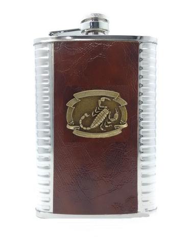 Porta Bebidas Cantil Inox Couro 200ml Whisky Vodka/run Escorpião - Ll Menor preço em Porta Bebidas Cantil Inox Couro 200ml Whisky Vodka/run Escorpião - Ll