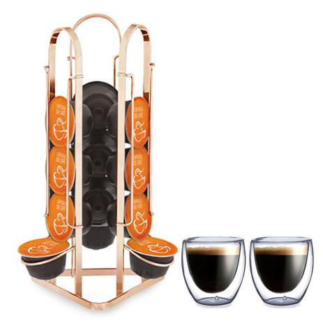 Porta Cápsulas Café Dolce Gusto Rosê Gold com 2 Copos Vidro - Passerini Menor preço em Porta Cápsulas Café Dolce Gusto Rosê Gold com 2 Copos Vidro - Passerini