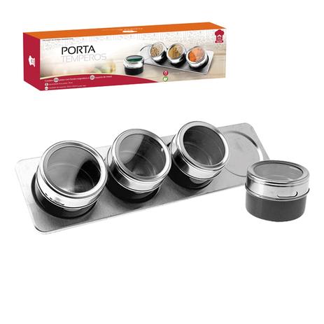 Porta Condimentos Com 4 Potes Inox - Art House Menor preço em Porta Condimentos Com 4 Potes Inox - Art House