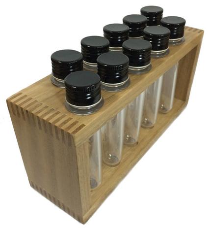 Porta condimentos e temperos de madeira com 10 tubos pet - Container Decoração Menor preço em Porta condimentos e temperos de madeira com 10 tubos pet - Container Decoração