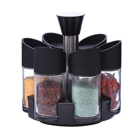 Porta Condimentos Temperos Giratório Vidro 6 Peças 360 Cinza - Spice Menor preço em Porta Condimentos Temperos Giratório Vidro 6 Peças 360 Cinza - Spice