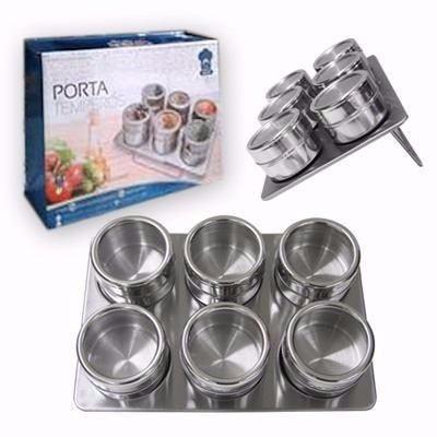 Porta Condimentos Temperos Magnéticos Em Inox 6 Potes C/ Imã - Geral Menor preço em Porta Condimentos Temperos Magnéticos Em Inox 6 Potes C/ Imã - Geral
