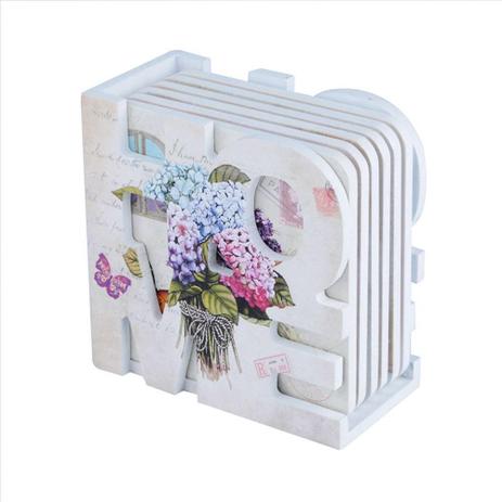 Porta Copos em MDF Hortênsias com Suporte 6 unidades - Urban Menor preço em Porta Copos em MDF Hortênsias com Suporte 6 unidades - Urban
