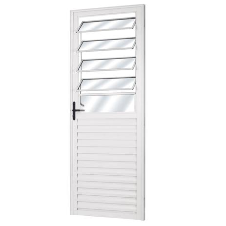 Porta de Alumínio com Basculante Vidro Liso Sólida MGM 210cmx80cm Branco Menor preço em Porta de Alumínio com Basculante Vidro Liso Sólida MGM 210cmx80cm Branco