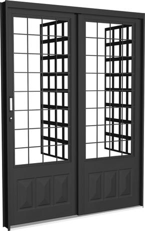 Menor preço em Porta De Correr Aço Romana Almofada 2Folhas 1Fixa Com Postigo E Grade Quadri. 160x215x14 Direito CRV