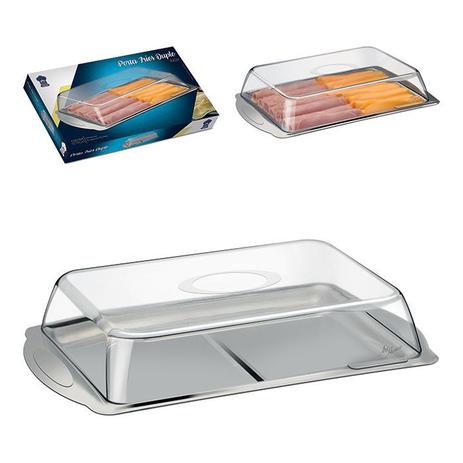 Porta Frios Duplo Forma Inox com Tampa Transparente - Art house Menor preço em Porta Frios Duplo Forma Inox com Tampa Transparente - Art house