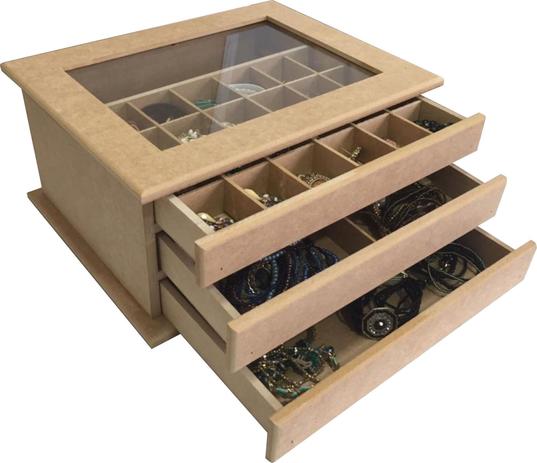 Porta Jóias Mdf Expositor Organizador Bijuterias 3 Gav 29 Div com Vidro - Eleven Decorações Menor preço em Porta Jóias Mdf Expositor Organizador Bijuterias 3 Gav 29 Div com Vidro - Eleven Decorações