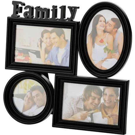 Menor preço em Porta Retrato de Plástico Family para 4 Fotos Sendo 3 10cmx15cm e 1 10cmx10 Rojemac Preto