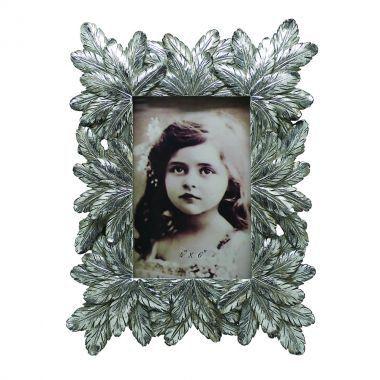 Porta retrato de resina c/ acabamento folhas prateadas - Btc decor Menor preço em Porta retrato de resina c/ acabamento folhas prateadas - Btc decor