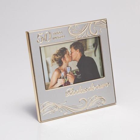 Porta Retrato Dourado para 1 Foto 10x15cm Bodas de Ouro Prestige - Rojemac Menor preço em Porta Retrato Dourado para 1 Foto 10x15cm Bodas de Ouro Prestige - Rojemac