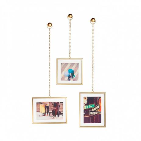 Porta-retratos de parede c/ correntes Fotochain dourado 3 peças - Umbra Menor preço em Porta-retratos de parede c/ correntes Fotochain dourado 3 peças - Umbra