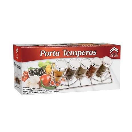 Porta Temperos Condimentos 5 Potes de Vidro - Art house Menor preço em Porta Temperos Condimentos 5 Potes de Vidro - Art house