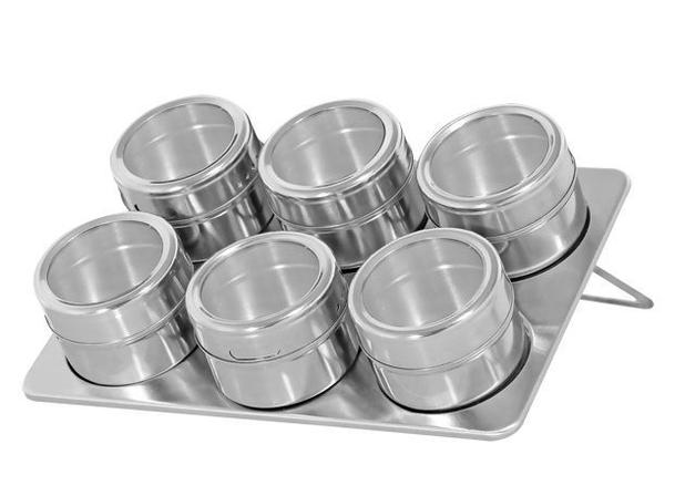 Porta Temperos E Condimentos Em Aço Inox Com Imã 6 Potes 43165 - Jiaxi oksn Menor preço em Porta Temperos E Condimentos Em Aço Inox Com Imã 6 Potes 43165 - Jiaxi oksn