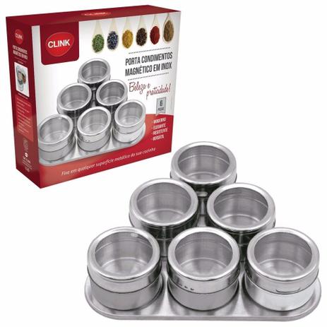 Porta Temperos E Condimentos Magnético Em Inox Com 6 Peças - Argentum Menor preço em Porta Temperos E Condimentos Magnético Em Inox Com 6 Peças - Argentum