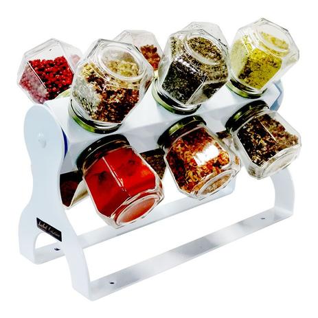 Porta Temperos Giratório em Aço com 12 Potes - Branco - Genus Móveis Menor preço em Porta Temperos Giratório em Aço com 12 Potes - Branco - Genus Móveis