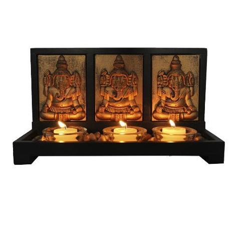 Porta Velas Ganesha em Madeira e Resina - Relaxar e meditar Menor preço em Porta Velas Ganesha em Madeira e Resina - Relaxar e meditar