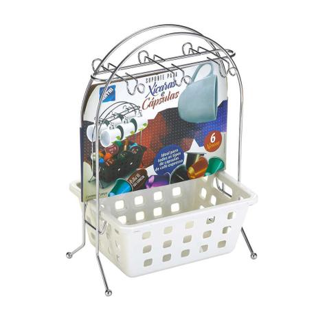 Porta Xícaras Capsulas Suporte Cromado Cesta Branca - Arthi Menor preço em Porta Xícaras Capsulas Suporte Cromado Cesta Branca - Arthi
