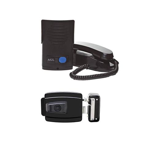 Porteiro Eletrônico AGL P-100 Preto + Fechadura Elétrica AGL 12v Com Botão Menor preço em Porteiro Eletrônico AGL P-100 Preto + Fechadura Elétrica AGL 12v Com Botão