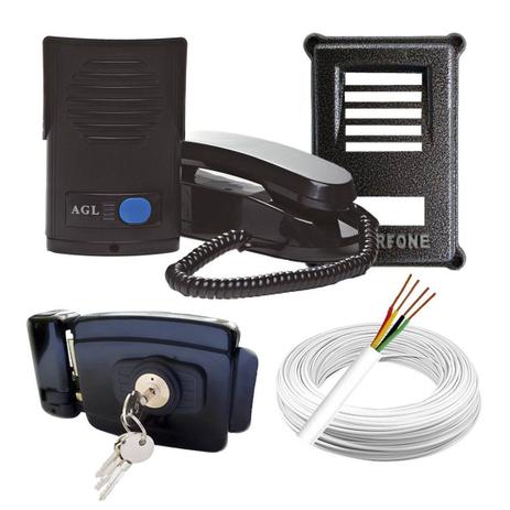 Porteiro Eletrônico AGL P100 Preto + Fechadura Elétrica AGL AL 100 + Cabo +Protetor Menor preço em Porteiro Eletrônico AGL P100 Preto + Fechadura Elétrica AGL AL 100 + Cabo +Protetor