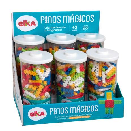 Pote com 200 Pinos Mágicos - Blocos de Montar - Elka Menor preço em Pote com 200 Pinos Mágicos - Blocos de Montar - Elka
