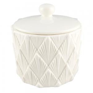 Pote de Cerâmica com Tampa Branco Texturizado - Decorafast Menor preço em Pote de Cerâmica com Tampa Branco Texturizado - Decorafast