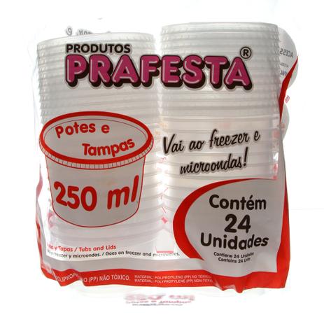 Pote de Plástico Descartável para Alimentos Redondo com Tampa 250ml com 24 Unidades Prafesta Menor preço em Pote de Plástico Descartável para Alimentos Redondo com Tampa 250ml com 24 Unidades Prafesta