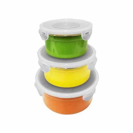 Pote hermético com tampa Pote inox colorido 3 peças - Ke home Menor preço em Pote hermético com tampa Pote inox colorido 3 peças - Ke home