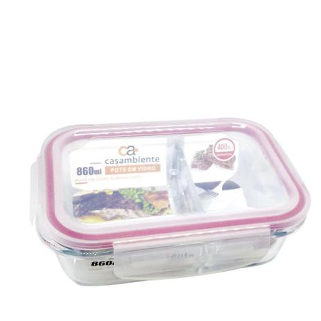 Pote Retangular de Vidro Borossilicato Com 2 Divisórias e Tampa Hermética 860ml - Casambiente Menor preço em Pote Retangular de Vidro Borossilicato Com 2 Divisórias e Tampa Hermética 860ml - Casambiente
