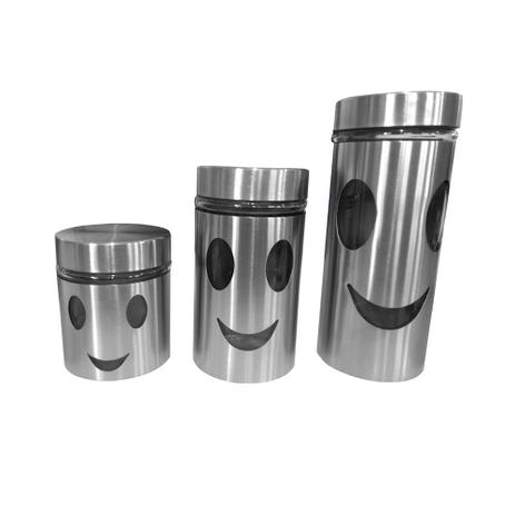 Potes Para Mantimentos Inox Vidro 3 Peças Com Tampa Carinha - Horizonte Menor preço em Potes Para Mantimentos Inox Vidro 3 Peças Com Tampa Carinha - Horizonte