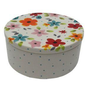Menor preço em Potiche ceramica c/ tampa flowers and dots fd branco 16,5 x 16,5 x 8 cm - Urban